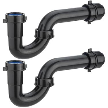Imagem de (Pacote com 2) yariwiz Preto 3,5 cm P Armadilha para Banheiro Cozinha Pia Dreno Substituição Tubular Conjunto de Tubo de Encanamento KSD-001B (pacote com 2)
