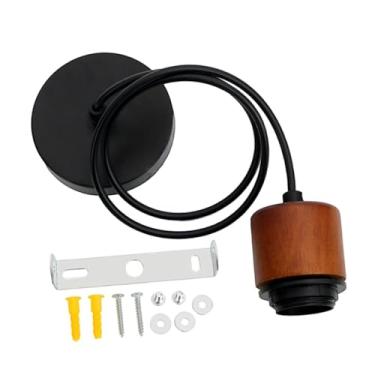 Imagem de Generic Luminária pendente de madeira com cordão E27, luminária pendente industrial de fazenda, ideal para bar, quarto e cozinha, Cor Nogueira Preta