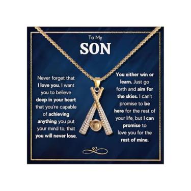 Imagem de 72ore Colar To My Son Gifts From Mom Corrente de Beisebol Ouro Aço Inoxidável Colar com Pingente para Homens Presentes para Filho Adulto, Sem Pedra Preciosa
