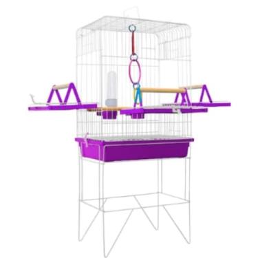 Imagem de VIVEIRO GAIOLA CALOPSITA PASSÁROS AVES TRIPLEX(SLIM BRANCO/LILAS)