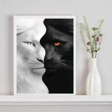 Imagem de Quadro Decorativo Tigre Branco Preto - Metades 24X18Cm Vidro - Quadros