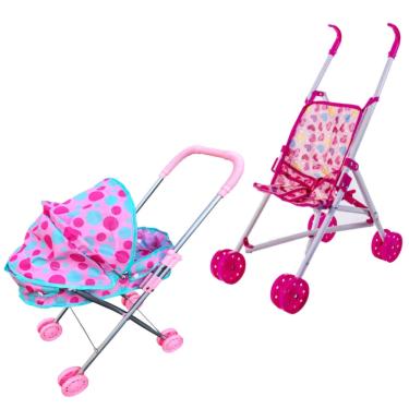 Imagem de Kit 2 Carrinhos Boneca Berço e Passeio Divertido Bebe Reborn