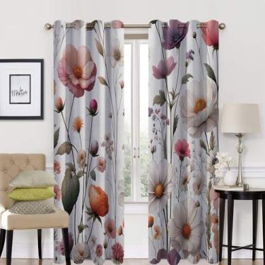 Imagem de Cortina blecaute floral, romance de prado de natureza corada com estampa de cenário de jardim de flores delicadas, 2 painéis por grupo são usados na sala de estar ou quarto, L 226 x C 226 cm malva