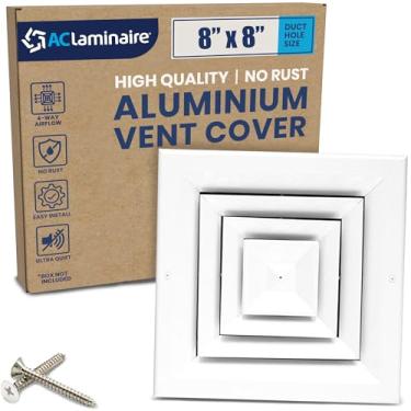 Imagem de Cobertura de ventilação de duto de 8 x 8 polegadas. Difusor de teto quadrado HVAC de fornecimento de ar com amortecedor de lâminas opostas. Núcleo fixo de alumínio extrudado de 4 vias. Baixo ruído. O orifício do duto deve medir 20 x 20 cm para caber.