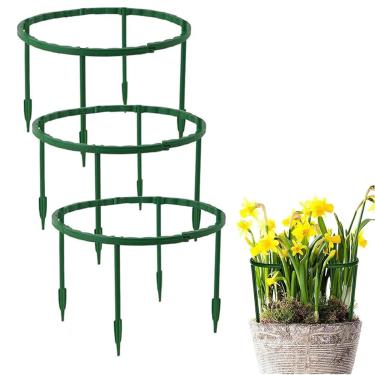 Imagem de Pacote com 12 estacas de suporte de plantas, suporte de gaiola de plástico, flores de jardim, anel de suporte de plantas verdes para vegetais pequenos, plantas internas e externas, 14 cm de largura x