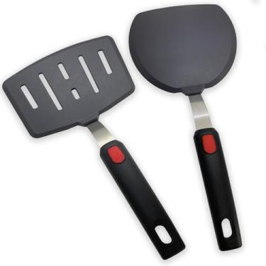 Imagem de Conjunto de 2 espátulas de silicone, espátulas de panqueca resistentes ao calor para panelas antiaderentes, espátula de cozinha com fenda larga para omelete, ovo peixe, fina, flexível para uso na