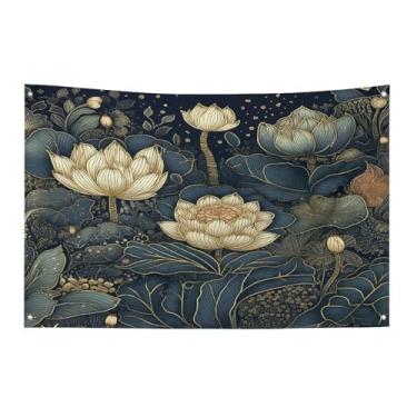 Imagem de Bandeira com quatro furos bandeiras para todos os climas flores intrincadas impressas bandeira decorativa bandeiras de poliéster adequadas para uso interno e externo 89 x 159 centímetros