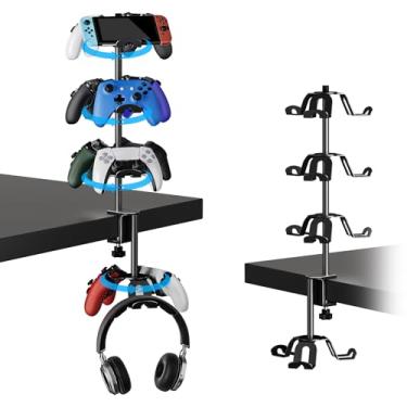 Imagem de ANSHAWTIY Aluminum Alloy Controller Holder 4 Layers Headphone Stand,Headset Holder & Desk Mounts for 12 Packs Controller，360 Degree Rotation Tier,Gaming Controller Stand for Xbox PS5 PS4 Switch(Black)