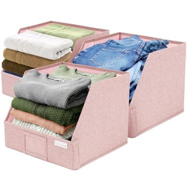 Imagem de VIVIDECOR Caixas de armário para organização – Caixas dobráveis de 30 x 30 x 25 cm para roupas, caixas de armazenamento trapézio de tecido, cestas de armazenamento, cestas de armazenamento decorativas