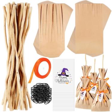 Imagem de Watersay Conjunto de 24 sacos de guloseimas de Halloween, bolsa de vassoura de bruxa faça você mesmo com fita laranja, sacolas de presente de doces para lembrancinhas de festa de Halloween suprimentos