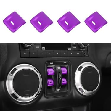 Imagem de CheroCar Capa de botão de interruptor de controle de janela roxa compatível com Jeep Wrangler JK JKU 2/4 portas 2/4 portas de liga de alumínio para interruptor de janela acessórios interiores
