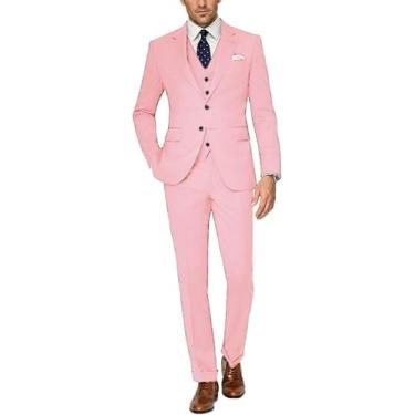 Imagem de Terno Masculino De 3 Peças Slim Fit Dois Botões Smoking Para Festa De Casamento De Negócios, Pink, 50