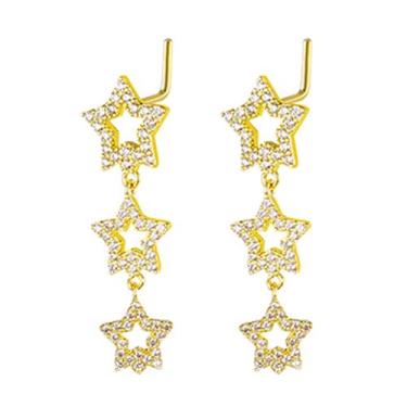Imagem de Niaspi Anéis de nariz pendentes de estrela para mulheres 20G em forma de L Triplo Strass Estrelas Borla Pendente Anel de Narina Anéis Piercing Piercing Joias, 20g, Cobre Strass, Sem Pedra Preciosa