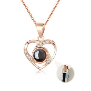 Imagem de Colar com foto personalizada com imagem dentro, colar de pingente de coração personalizado, colar de projeção de imagem para mãe, esposa, casais, dia dos namorados, dia das mães, presente memorial de
