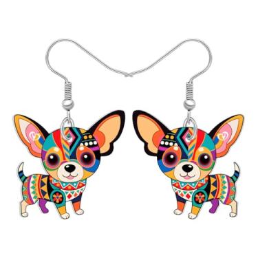 Imagem de DALANE Brincos pendentes de acrílico para mãe de cachorro, chihuahua, estampa de mandala engraçada, joias boêmias, presentes boêmios, presentes para mulheres, amantes de cães, donos de filhotes de