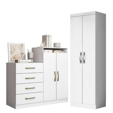 Imagem de Cômoda Sapateira Londres 2004142 E Armário Multiuso New 2000192 Branco - Aramóveis