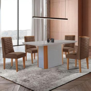 Imagem de Mesa De Jantar Isadora 120cm Tampo Mdf Com Vidro Veludo Marrom Off Whi