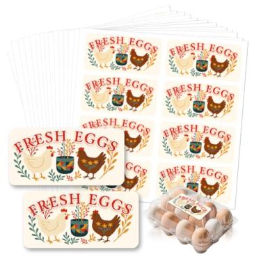Imagem de GOMAKERER 160 etiquetas de caixa de ovos frescos da fazenda, etiquetas engraçadas de caixa de ovos à prova d'água, adesivos de embalagem de ovos para caixa de recipiente, suprimentos agrícolas