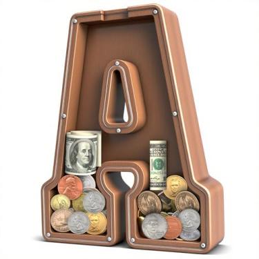 Imagem de UBeesize Cofrinho de madeira extra grande de 30,5 cm, cofrinho com letras para meninos e meninas, cofrinho de moedas para crianças, Natal, aniversário, presente infantil e decoração de escritório em