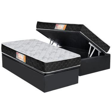 Imagem de Conjunto Box Baú Solteiro: Colchão Espuma Castor D23 Sleep Max Duplo + Base CRC Suede Gray (88x188)