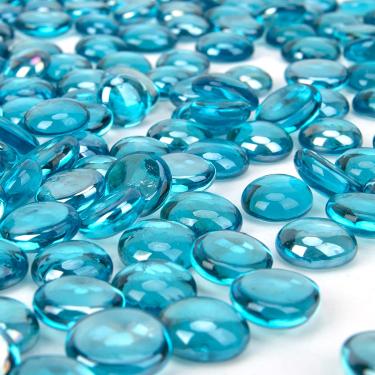 Imagem de CFKJ [18 Pound] Fire Glass Beads Flat Glass Beads Fireglass Drops for Gas Fire Pit Fireplace Azure Blue Luster Reflective Decorative Glass Gems for Vase Fillers Fish Tank Aquarium Decoration (18.5)