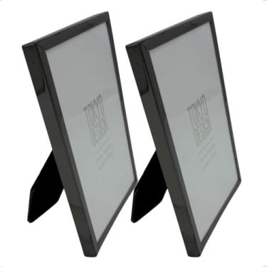 Imagem de Porta Retrato de Metal, 10x15 cm, Kit com 2, Aço Inox, Vidro e Veludo, Uso Horizontal e Vertical (Chumbo)