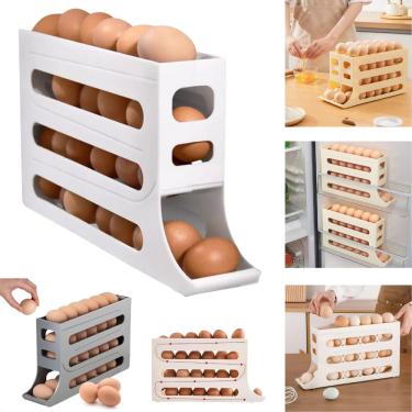 Imagem de Porta Ovos Organizador Bandeija De Geladeira Dispenser 4 Andares Deslizante Ate 18 Un