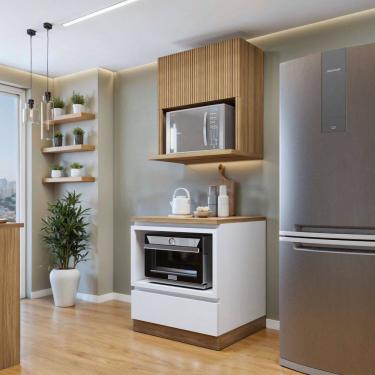 Imagem de Cozinha Completa Modulada 2 Peças 1 Porta 1 Gaveta com Rodapé Norten Branco/Marrom