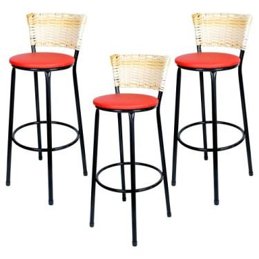 Imagem de 3 Banquetas Alta Para Cozinha Hawai Palha - Laumar, Vermelho