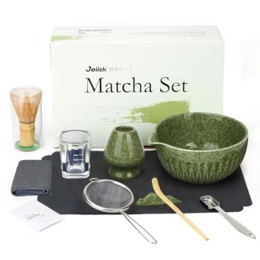 Imagem de Joiish Conjunto de 10 peças Matcha, batedor e tigela com bico e colher medidora, ferramentas japonesas para fazer chá, conjunto completo de presente matcha para iniciantes, verde manchado