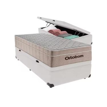 Imagem de Cama Box Baú Solteiro Branco Colchão Molas Ensacadas Airtech Spring 88x188 - Ortobom