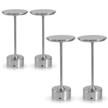 Imagem de 4x Luminária de Mesa Candeeiro Led Prata Sem Fio Tutto Home Recarregáv