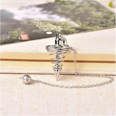 Imagem de 1 Pc Moda Simples Pêndulo De Metal Pêndulos Pêndulos Para Radiestesia Cone Espiral Ouro Antigo Prata Reiki Jóias Presente Pedras De Cura, Silvery