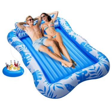Imagem de GG ZHONG QUAN Boia inflável para espreguiçadeira de piscina para adultos, 205 x 150 cm, para adultos, com travesseiro e suporte de bebida, banheira grande de bronzeamento para praia, quintal, festa