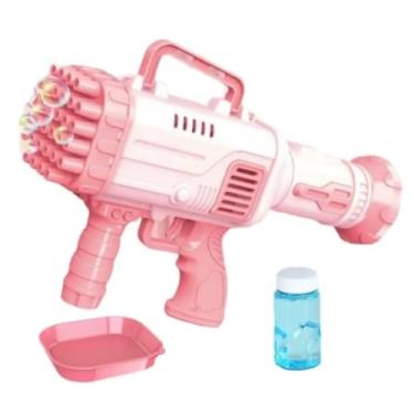 Imagem de Arminha Bolha Sabão Lança Bolinha Sabao Brinquedo Infantil ARMA BAZUCA PISTOLA FAZER BOLHAS AUTOMATICA SOPRO 32 FUROS AUTO VOLUME DE BOLHAS ELETRICA (ROSA)