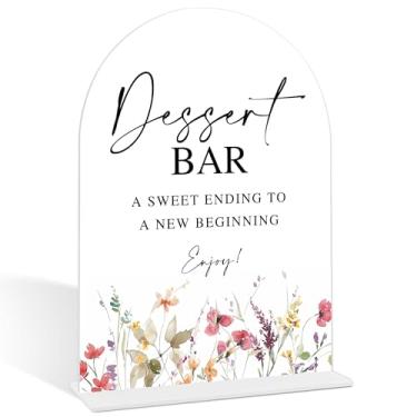 Imagem de Placa de bar de sobremesa para recepção de casamento, placa de arco de acrílico estilo flor com base, decoração de mesa de sobremesa, artigos de festa, centros de mesa de chá de panela para mesas