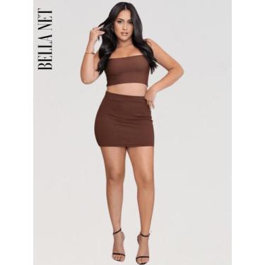 Imagem de Saia Curta Feminina Cintura Alta Justa Casual Tecido Grosso Anarruga M