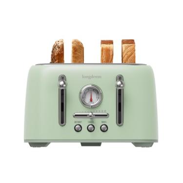 Imagem de LONGDEEM Torradeira Retrô De 4 Fatias Com Aberturas De 4 Cm De Largura - 6 Configurações De Torradas Com Função Bagel, Corpo De Aço Inoxidável, Botão De Descongelar/Cancelar E Bandeja De Migalhas,