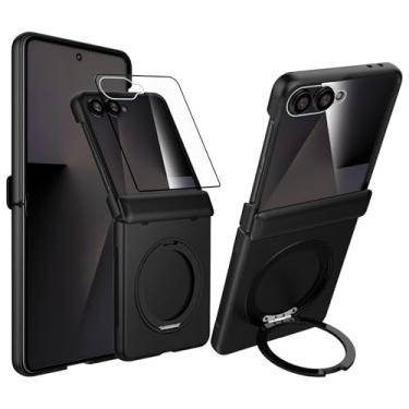 Imagem de Capa magnética para Samsung Galaxy Z Flip 7, compatível com Mag-Safe, proteção de dobradiça central, suporte de anel de dedo giratório de 360° com protetor de tela embutido, material de PC para Galaxy