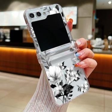 Imagem de Capa para Samsung Galaxy Z Flip 3 com estampa de flores, dobrável, transparente e rígida (para Samsung Galaxy Z Flip 3/A743)