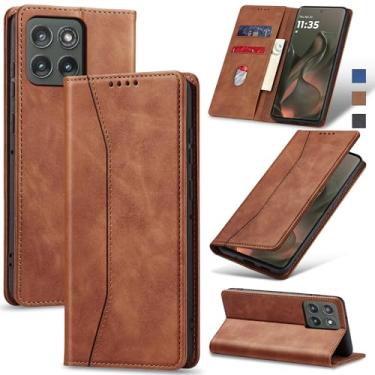 Imagem de Jasonyu Flip Carteira Capa para Motorola Edge 60/60 Pro/Fusion,Capinha Folio Magnética de Couro com Suporte para Cartão,Suporte para Chute - Protetora Durável de TPU à Prova de Choque,Marrom