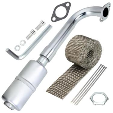 Imagem de YOXUFA Substituição do silenciador de tubo de escape 420cc para Predator 301cc 8hp GX240 270 390 Mini Bike Go Kart Golf Cart Mud Boats Cortador de grama OHV Clone peças de motor pequenas com fita de