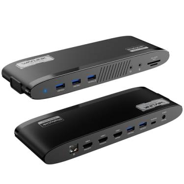 Imagem de WAVLINK Estação de ancoragem DisplayLink com 3 monitores, base de laptop USB-C dupla 2K + 4K para Mac M1/M2/M3/M4 e Windows, 13 em 1 com carregamento de 100 W, 3 HDMI, 5 portas USB, Ethernet, SD/TF
