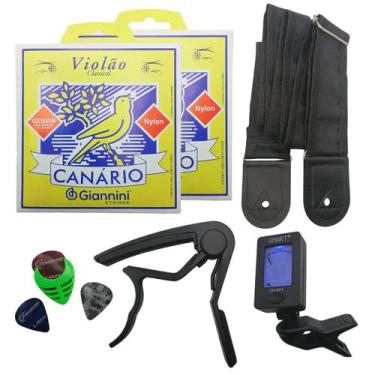Imagem de 2 Jogos Cordas p/Violão Capotraste Correia Afinador Palhetas - Giannin