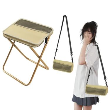 Imagem de Banqueta dobrável, um banquinho portátil para montanhismo e caminhadas, equipado com alças de ombro ajustáveis, suporte transversal ou uso portátil para viagens ao ar livre, acampamento, festas (caqui