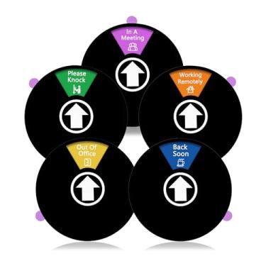 Imagem de Pacote com 5 placas de porta de escritório – Do Not Disturb, Please Knock, Out of Office, In a Meeting, Back Soon, Working Remotely – Placa de privacidade para casa ou sala de conferência (preto)