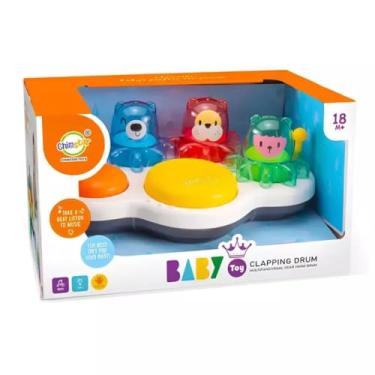Imagem de Tambor Musical Infantil com Luzes, Brinquedo Interativo com 4 Personagens Destacáveis, Empilhável, 18+ Meses