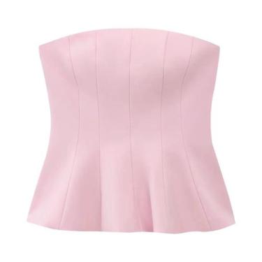 Imagem de Top Curto Feminino Sem Alças Slim Fit Casual Sexy Com Zíper Lateral TF