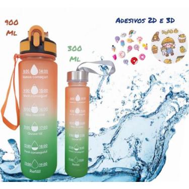 Imagem de Kit Garrafa De Água Motivacional 900ml e 300ml Com Bico Canudo Alça Ad
