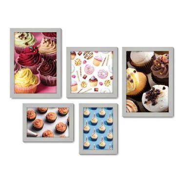 Imagem de Kit Com 5 Quadros Decorativos - Cupcake Doceria Lanchonete Cozinha - 1
